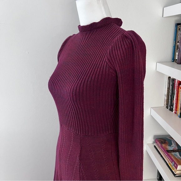 Pamela Love Size S Sweater Shift Dress Maroon Ribbed Mock Neck Long Sleeves - Picture 8 of 14